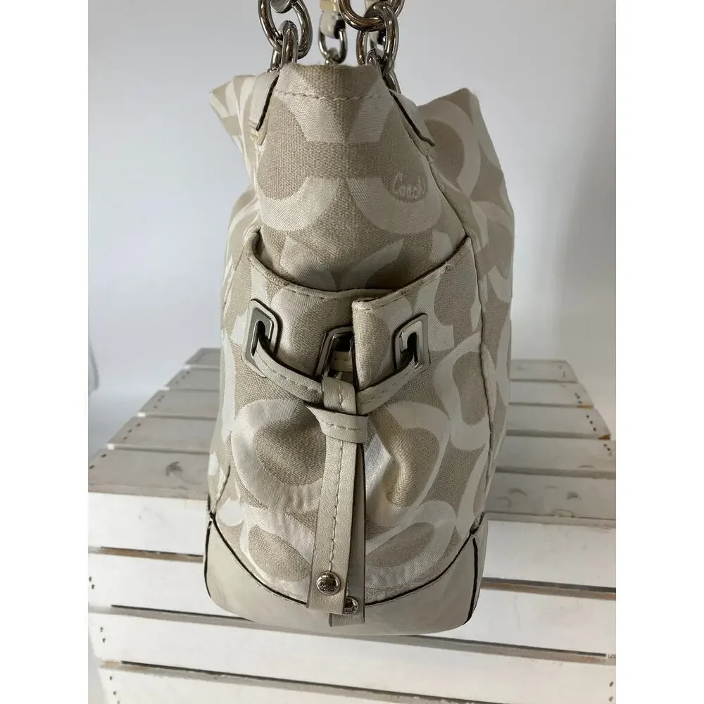 COACH 14578 LARGE IVORY, TAN SIGNATURE PRINT SHOULDER BAG